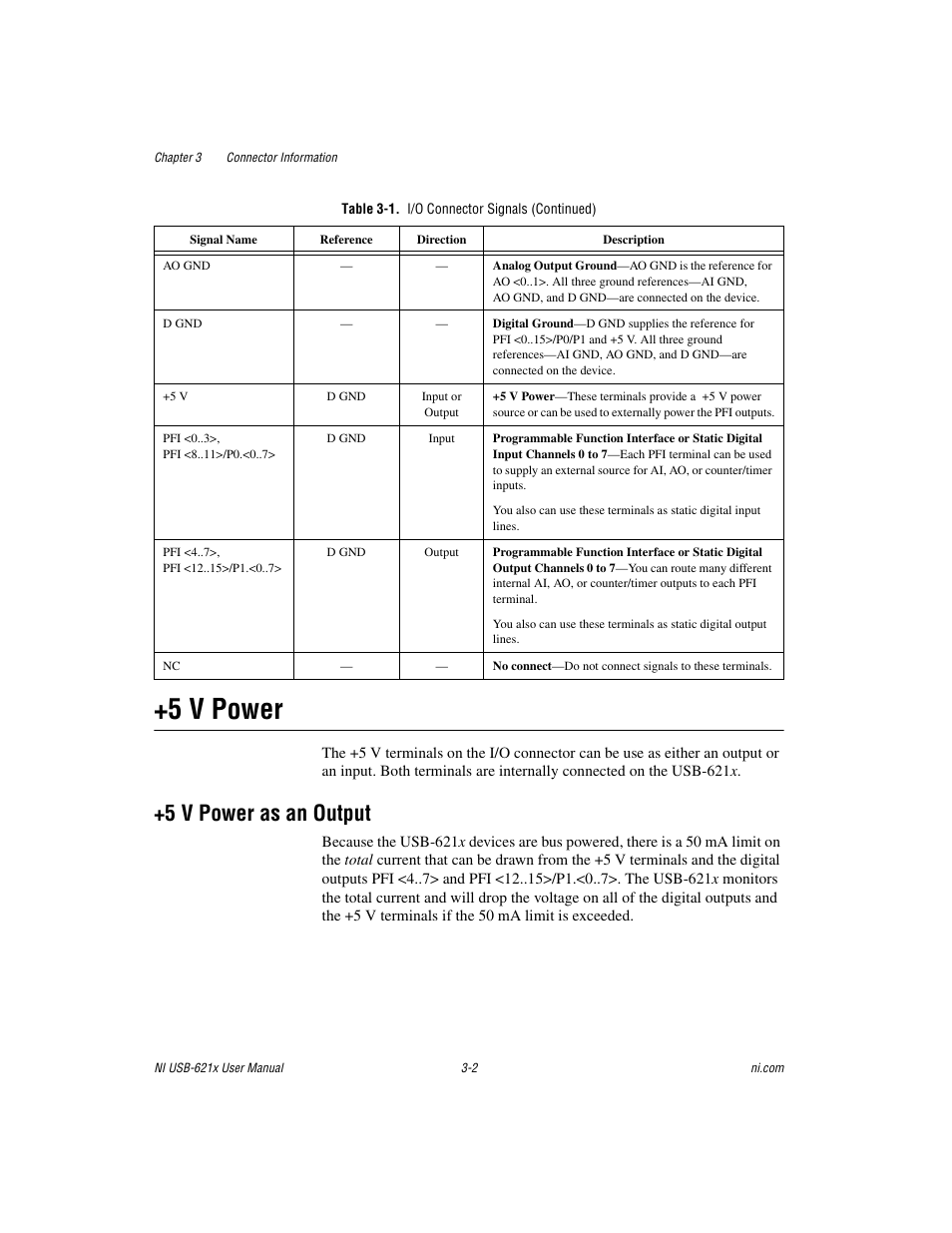 5 v power, 5 v power as an output, 5 v power -2 | 5 v power as an output -2 | National Instruments NI USB-621x User Manual | Page 25 / 178