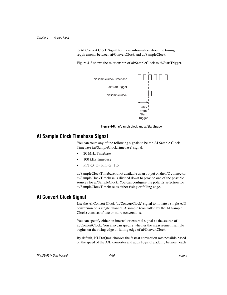 Figure 4-8. ai/sampleclock and ai/starttrigger, Ai sample clock timebase signal, Ai convert clock signal | National Instruments NI USB-621x User Manual | Page 42 / 178