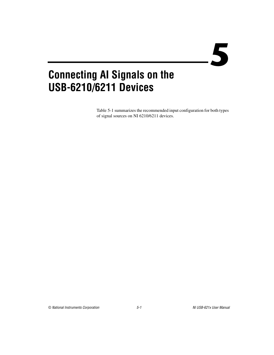 Chapter 5, Connecting ai signals, On the usb-6210/6211 devices | National Instruments NI USB-621x User Manual | Page 51 / 178