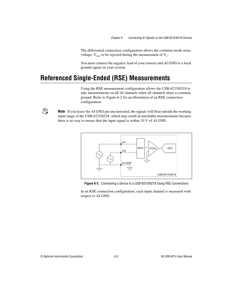 Referenced single-ended (rse) measurements, Referenced single-ended (rse) measurements -3, 2, and | National Instruments NI USB-621x User Manual | Page 66 / 178