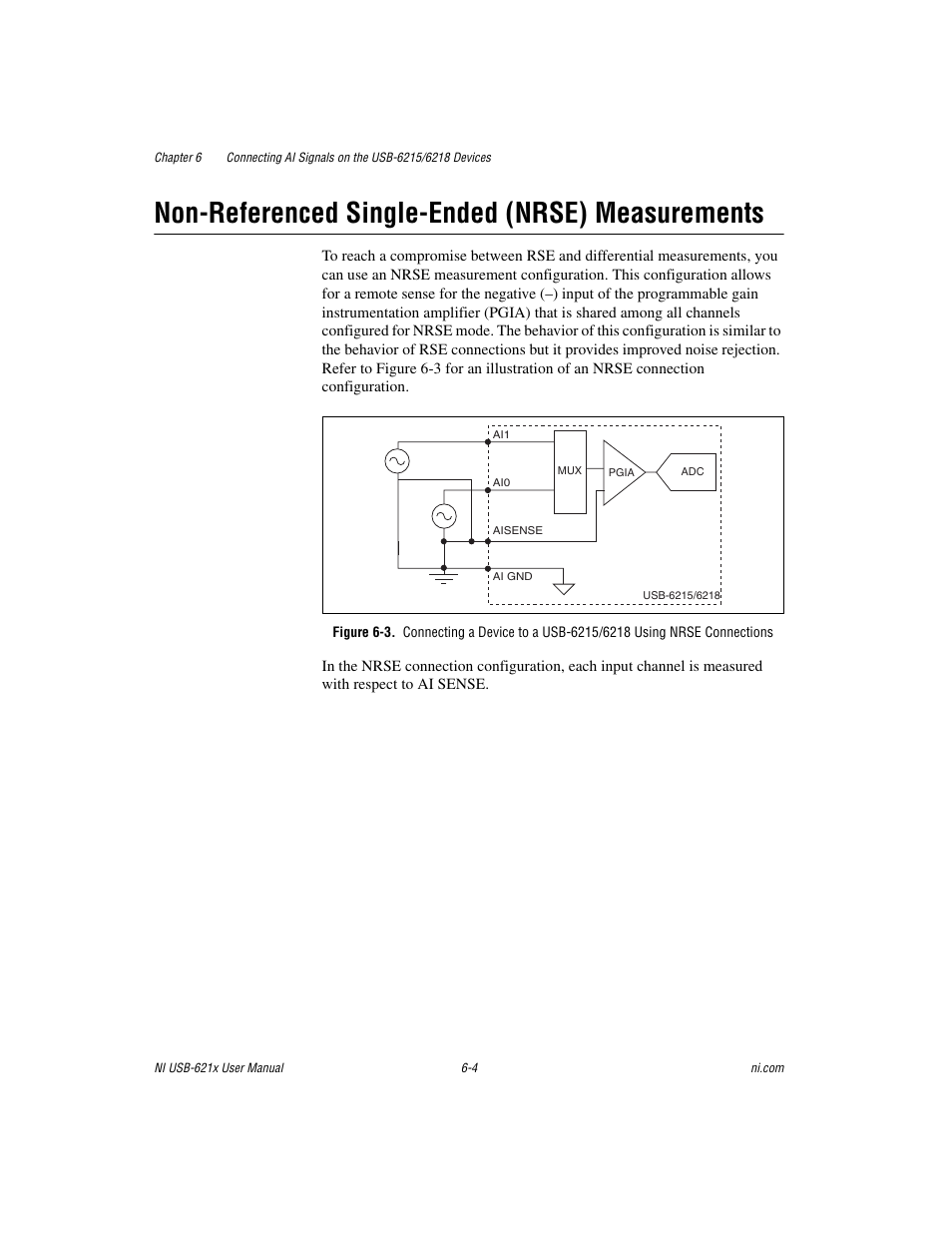 Non-referenced single-ended (nrse) measurements, Non-referenced single-ended (nrse) measurements -4, 3 for diagrams | National Instruments NI USB-621x User Manual | Page 67 / 178