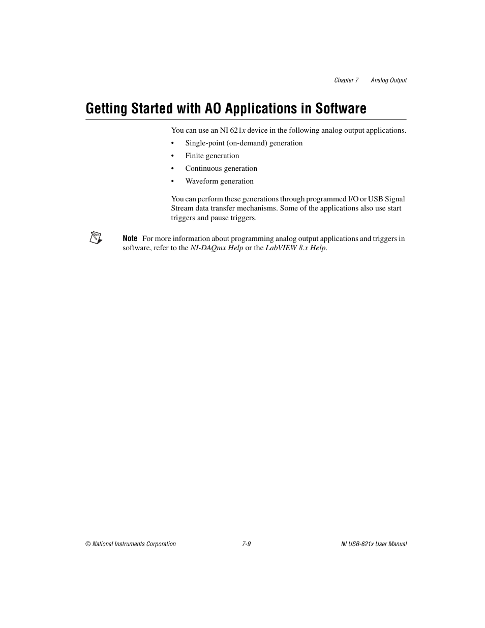 Getting started with ao applications in software | National Instruments NI USB-621x User Manual | Page 76 / 178