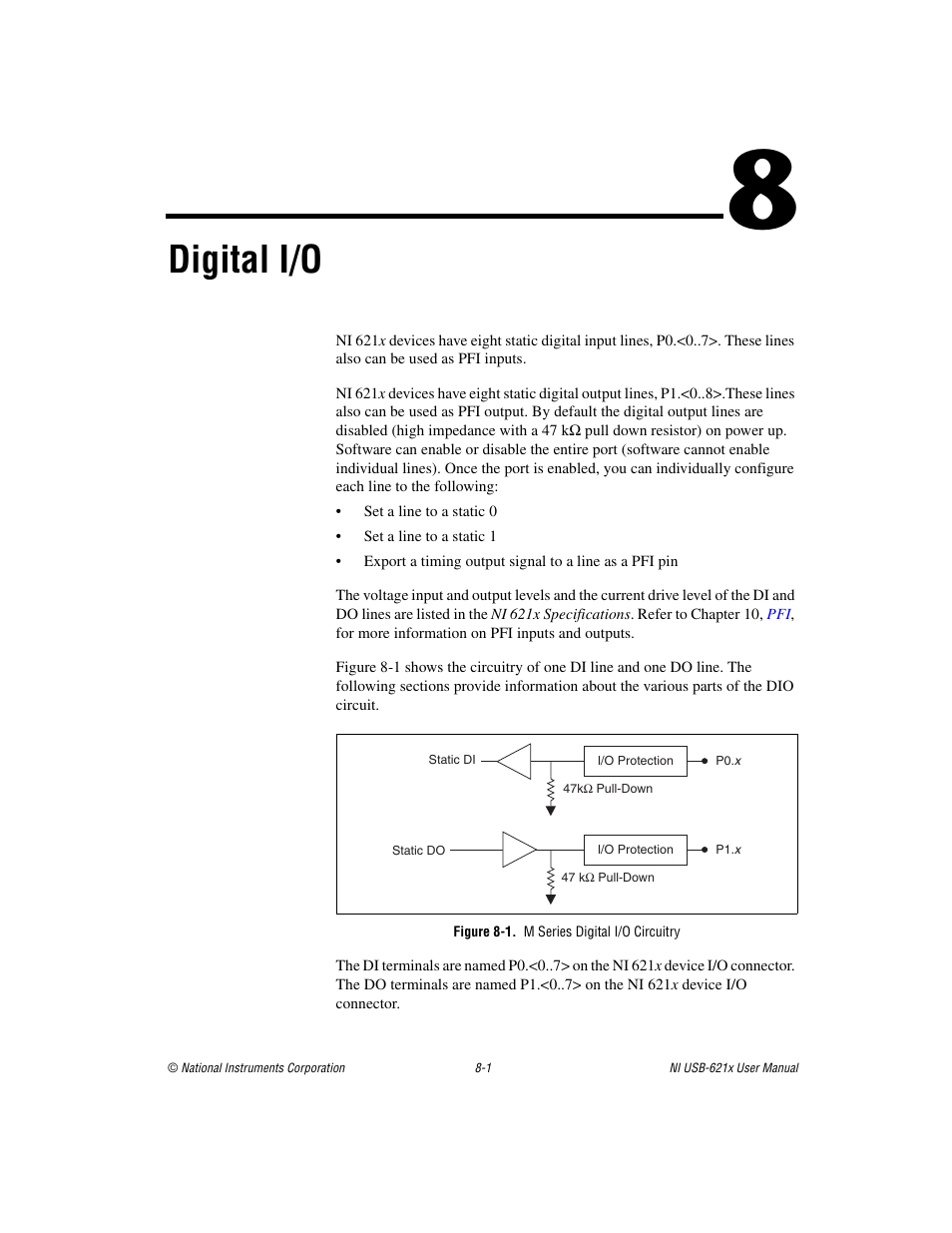 Chapter 8 digital i/o, Figure 8-1. m series digital i/o circuitry, Digital i/o | National Instruments NI USB-621x User Manual | Page 77 / 178
