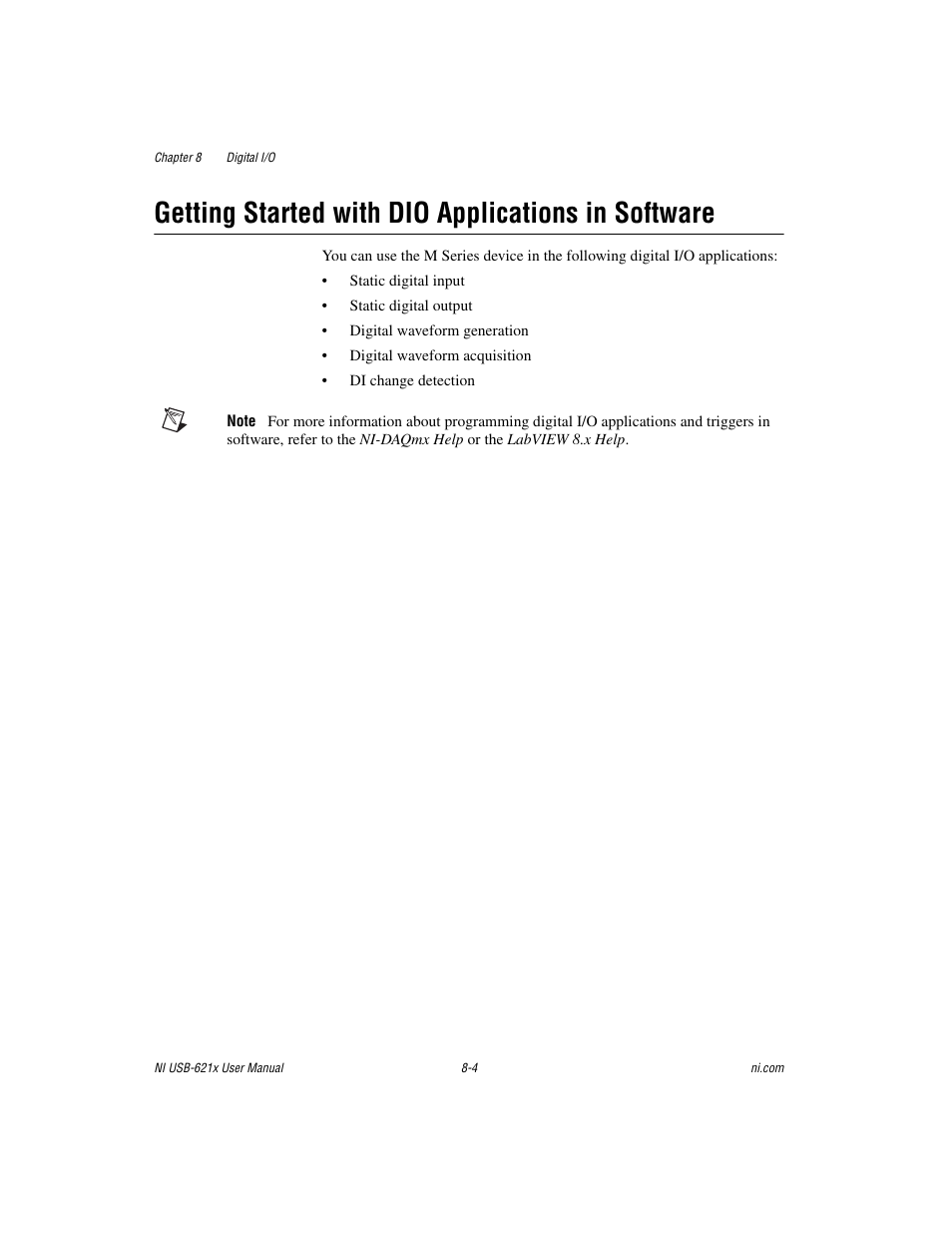 Getting started with dio applications in software | National Instruments NI USB-621x User Manual | Page 80 / 178