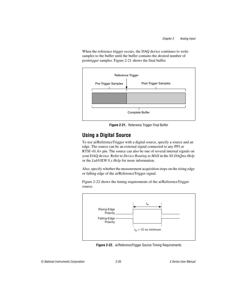 Figure 2-21. reference trigger final buffer, Using a digital source, Using a digital source -35 | National Instruments Data Acquisition Device E Series User Manual | Page 68 / 264