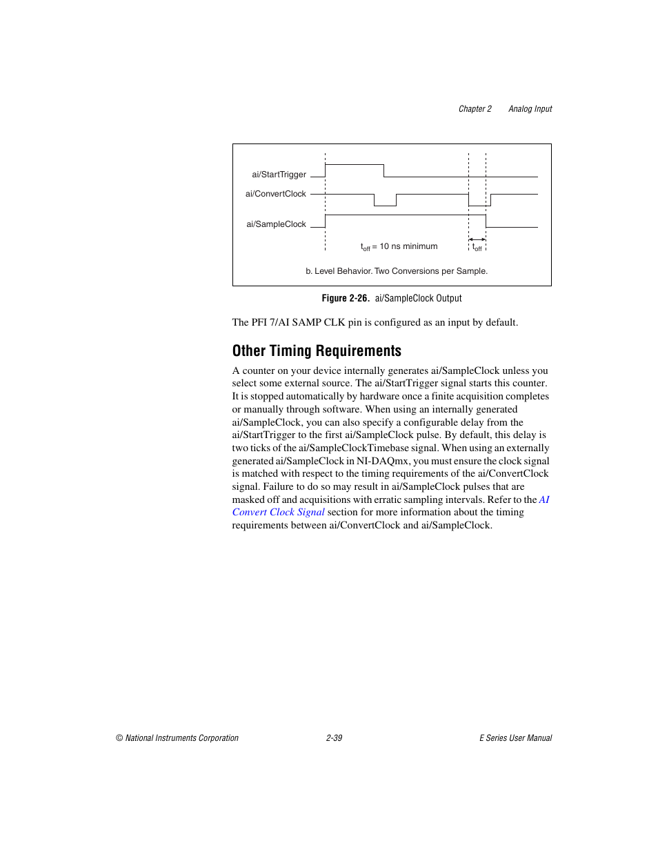 Figure 2-26. ai/sampleclock output, Other timing requirements, Other timing requirements -39 | National Instruments Data Acquisition Device E Series User Manual | Page 72 / 264