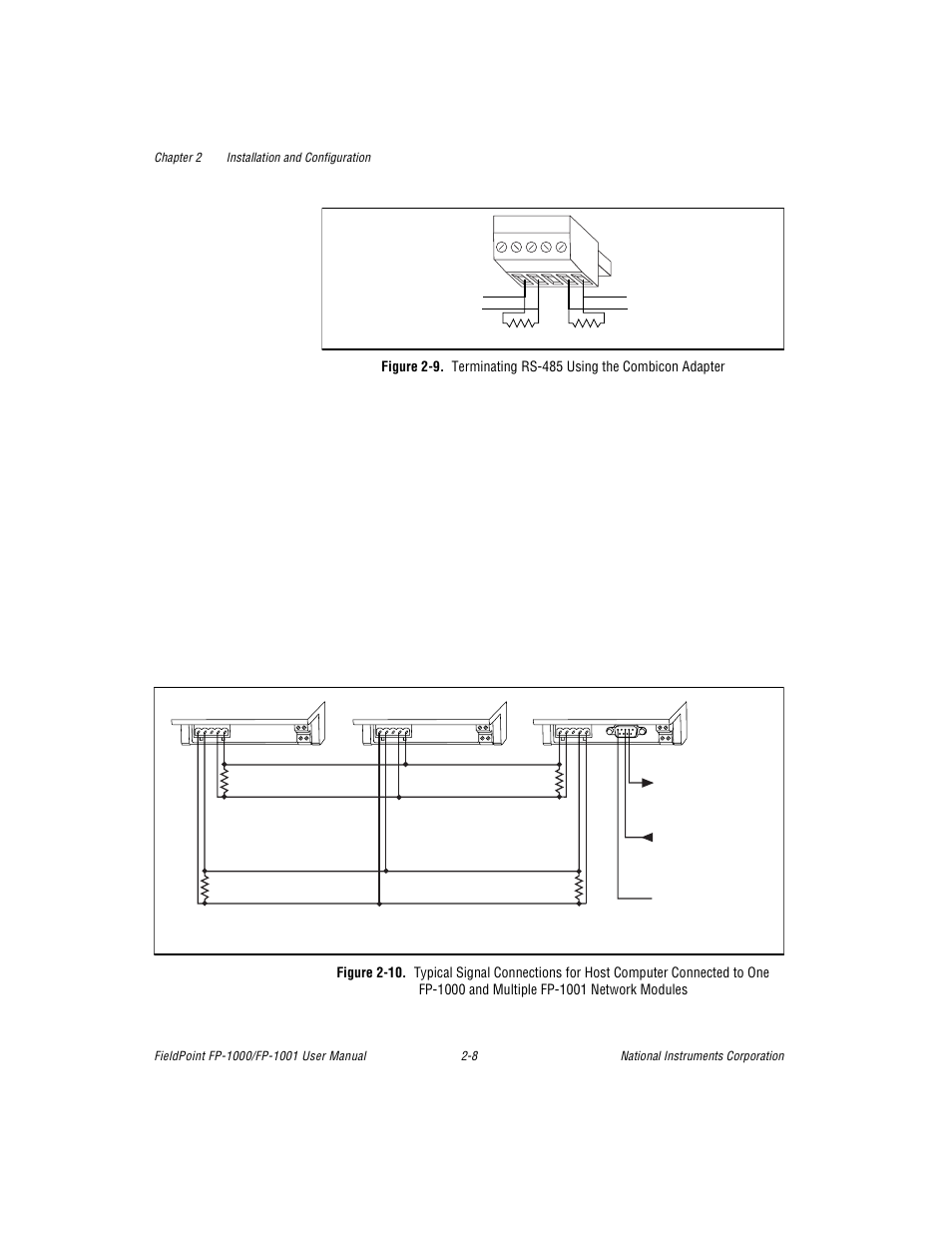 Figure 2-9. terminating rs-485 using the combicon, Figure 2-10. typical signal connections for host c, Figure 2-9 | Terminating rs-485 using the combicon adapter -8 | National Instruments FP-1001 User Manual | Page 19 / 50