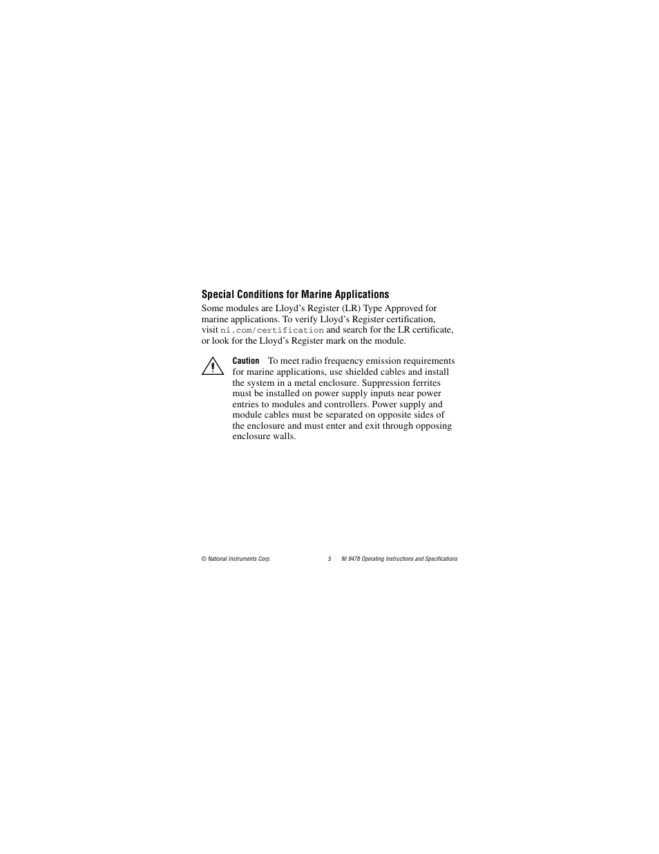 Special conditions for marine applications | National Instruments NI 9478 User Manual | Page 5 / 32