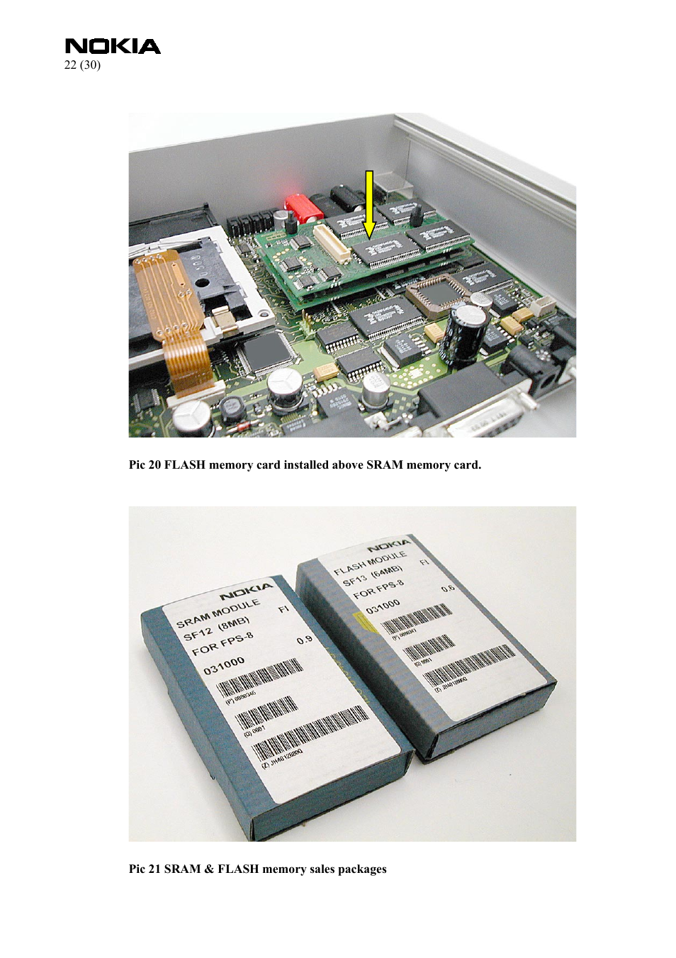 E (pic 21 sram & flash memory sales packages) | Nokia FPS-8 User Manual | Page 22 / 30