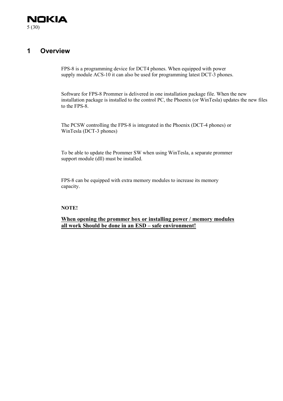 Overview, 1 overview | Nokia FPS-8 User Manual | Page 5 / 30