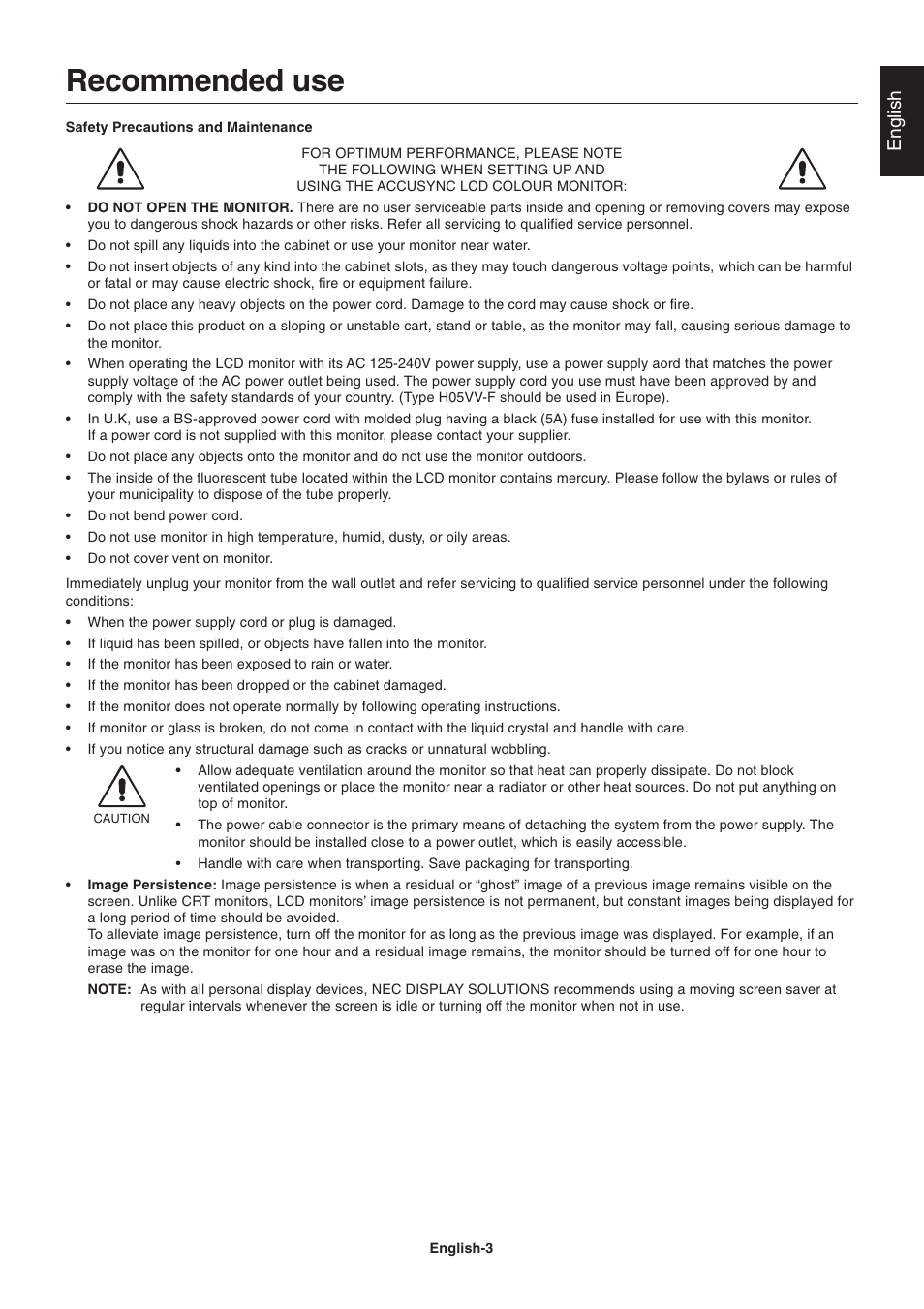 Recommended use, English | Nokia AS191WM User Manual | Page 5 / 18