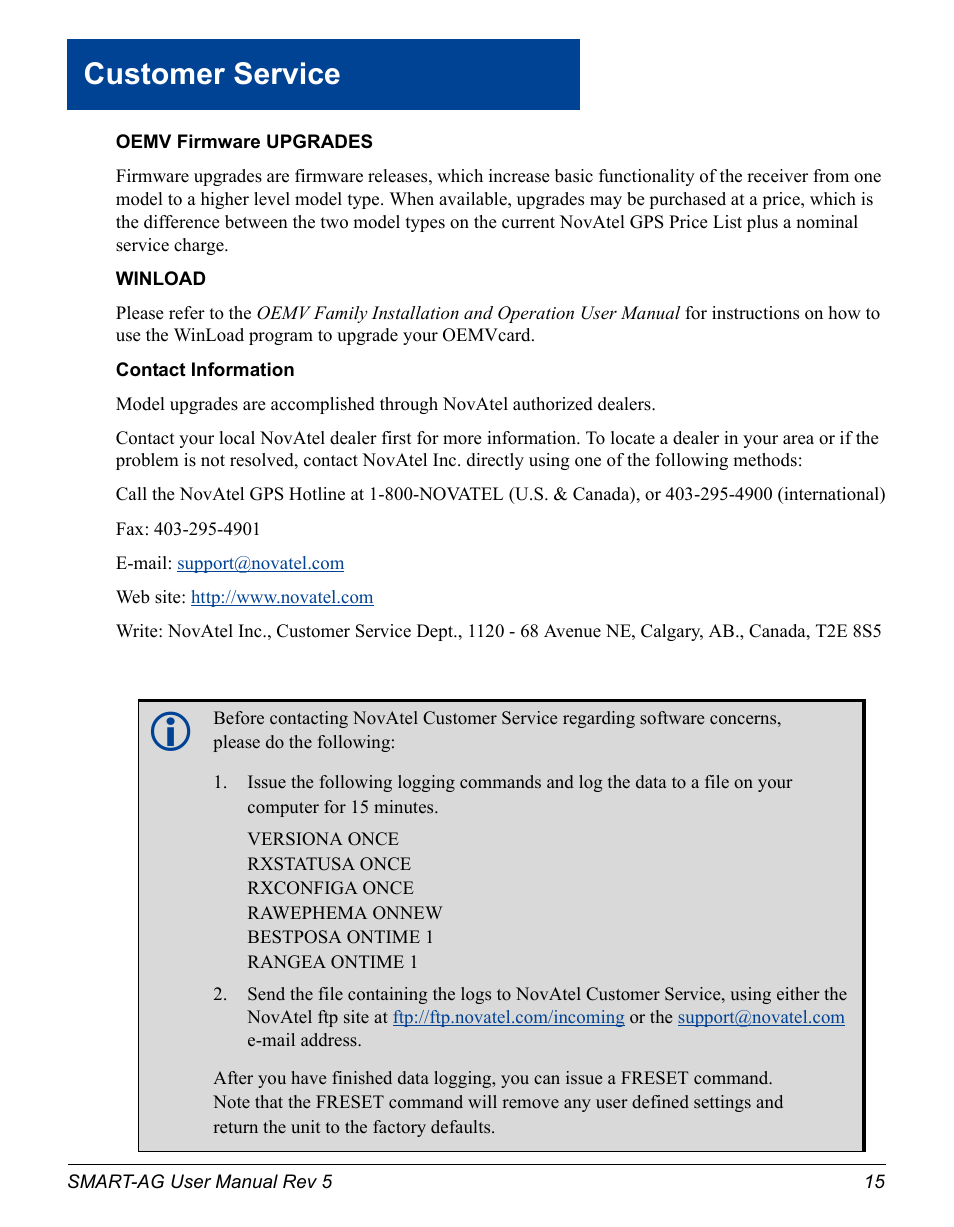 Customer service | Novatel GNSS Receiver and Antenna SMART-AG User Manual | Page 15 / 92