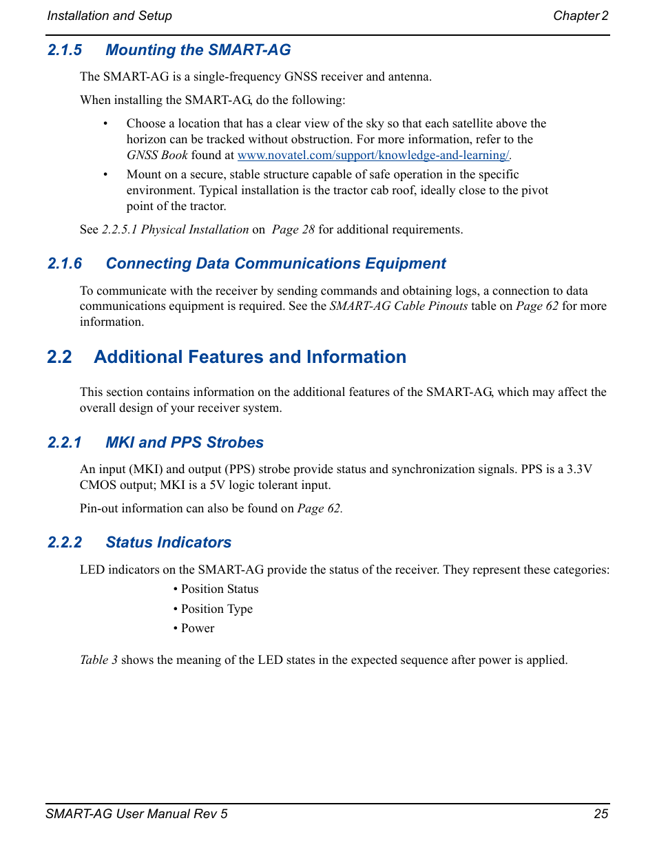 2 additional features and information, 1 mki and pps strobes 2.2.2 status indicators | Novatel GNSS Receiver and Antenna SMART-AG User Manual | Page 25 / 92