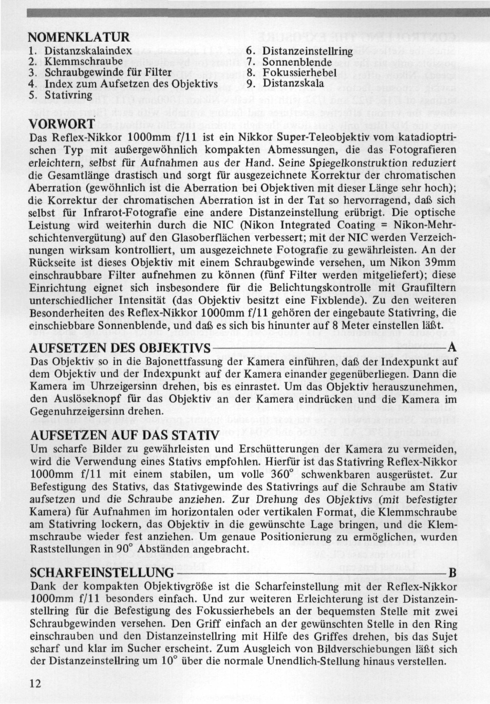 Controlling the exposure, Features/specifications, Accessories | Nikon 1000MM User Manual | Page 12 / 27