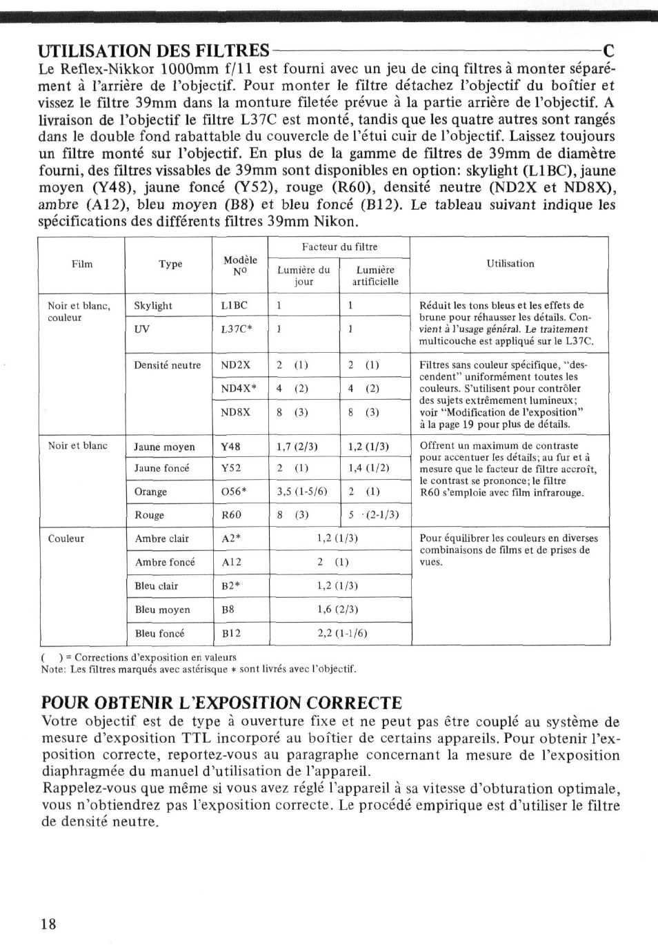 Verres de visée recommandés, 0 o û | Nikon 1000MM User Manual | Page 18 / 27