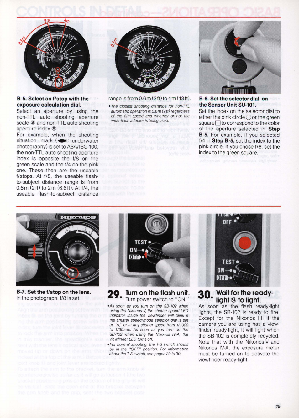 29 turn on the flash unit, Wait for the ready- light® to light, Turn power switch to “on | Nikon os Speedlight SB-102 User Manual | Page 15 / 36
