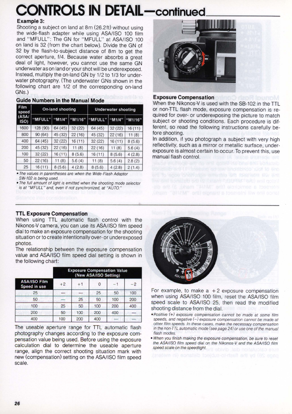 Example 3, Exposure compensation, Ttl exposure compensation | Exposure compensation —27, Controls in detail —continued | Nikon os Speedlight SB-102 User Manual | Page 26 / 36