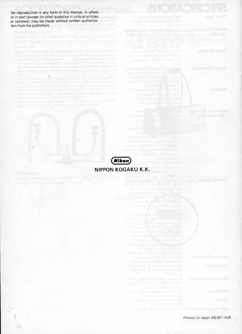 Nippon kogaku k.k | Nikon os Speedlight SB-102 User Manual | Page 36 / 36