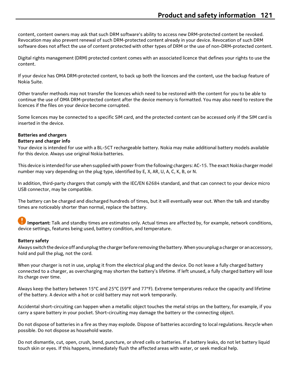 Batteries and chargers, Battery and charger info, Battery safety | Product and safety information 121 | Nikon Nokia C6-01 User Manual | Page 121 / 130