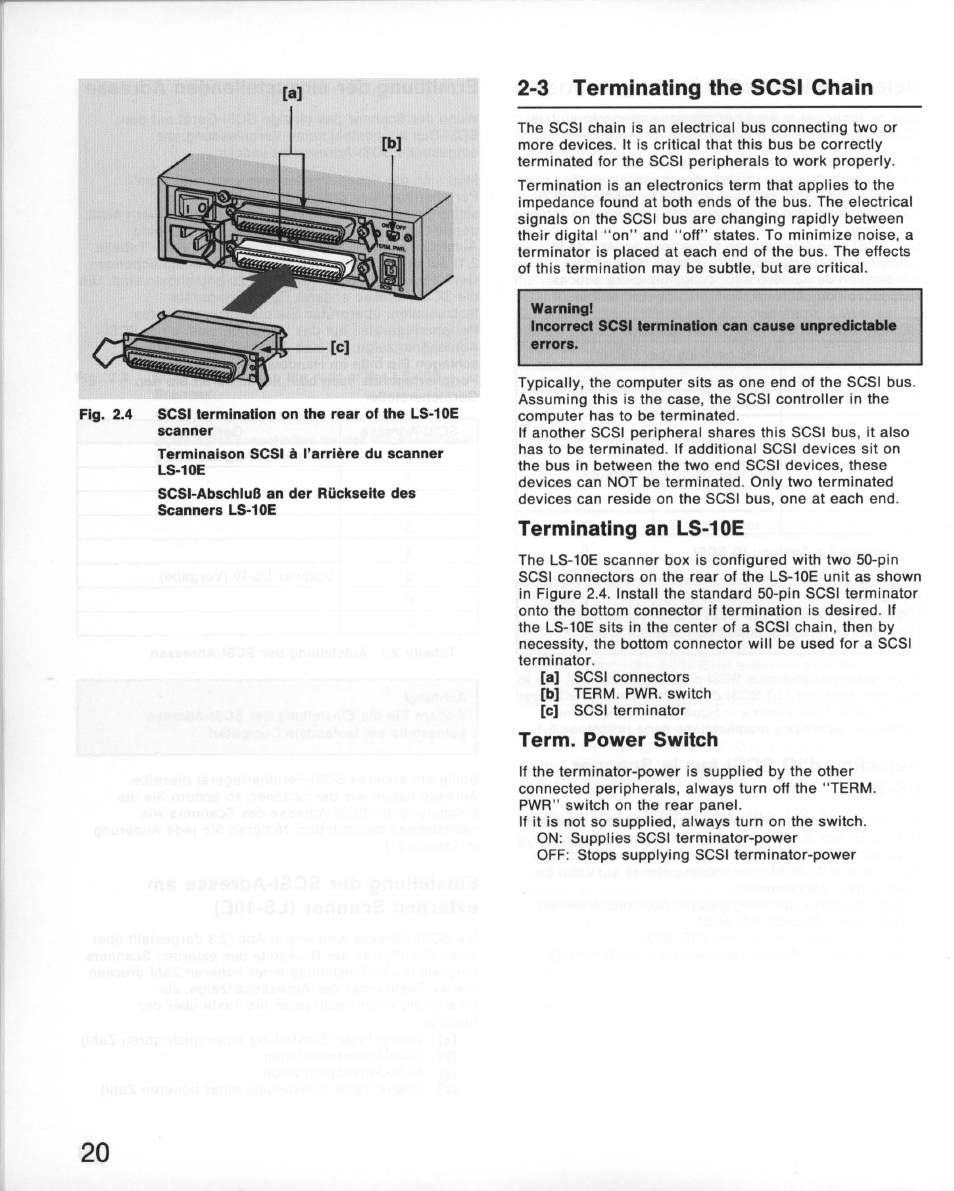 3 terminating the scsi chain, Terminating an ls-10e, Term. power switch | Nikon 35MM Film Scanner LS-10E User Manual | Page 20 / 82