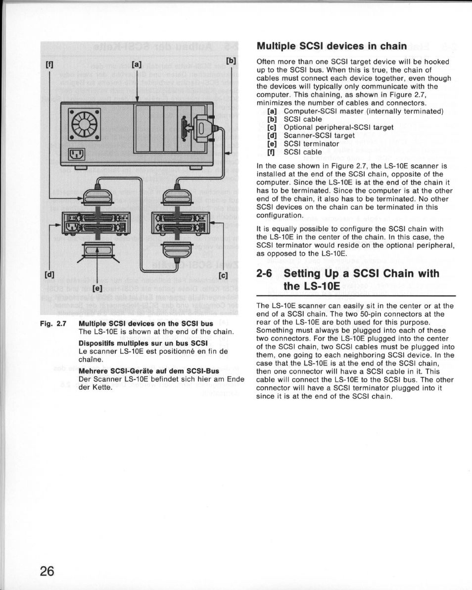 Multiple scsi devices in chain, 6 setting up a scsi chain with the ls-10e, Setting up a scsi chain with the ls-10e | Nikon 35MM Film Scanner LS-10E User Manual | Page 26 / 82