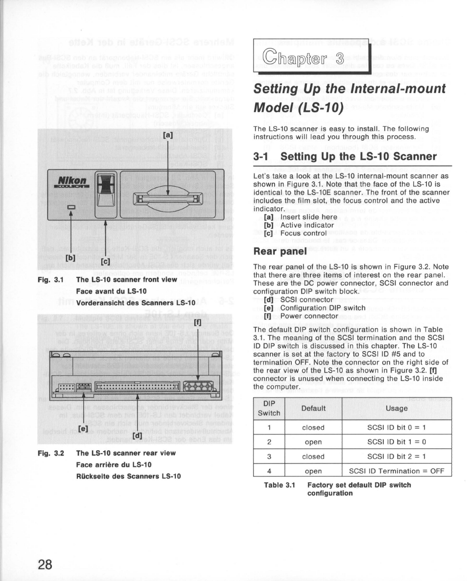 Setting up the internal-mount model (ls-10), 1 setting up the ls-10 scanner, Rear panel | Setting up the ls-10 scanner | Nikon 35MM Film Scanner LS-10E User Manual | Page 28 / 82