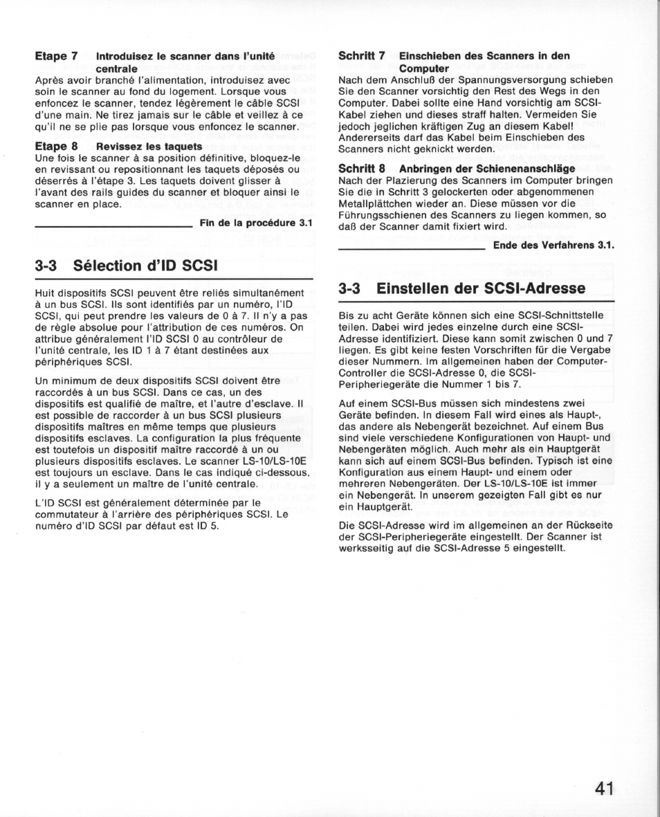 3 sélection ctld scsi, 3 einstellen der scsi-adresse, 3 sélection d’id scsi | Nikon 35MM Film Scanner LS-10E User Manual | Page 41 / 82