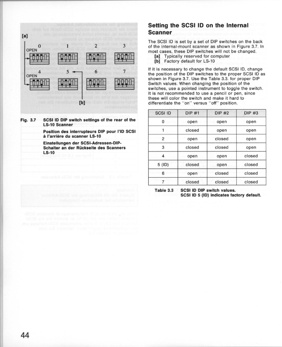 Setting the scsi id on the internal scanner | Nikon 35MM Film Scanner LS-10E User Manual | Page 44 / 82