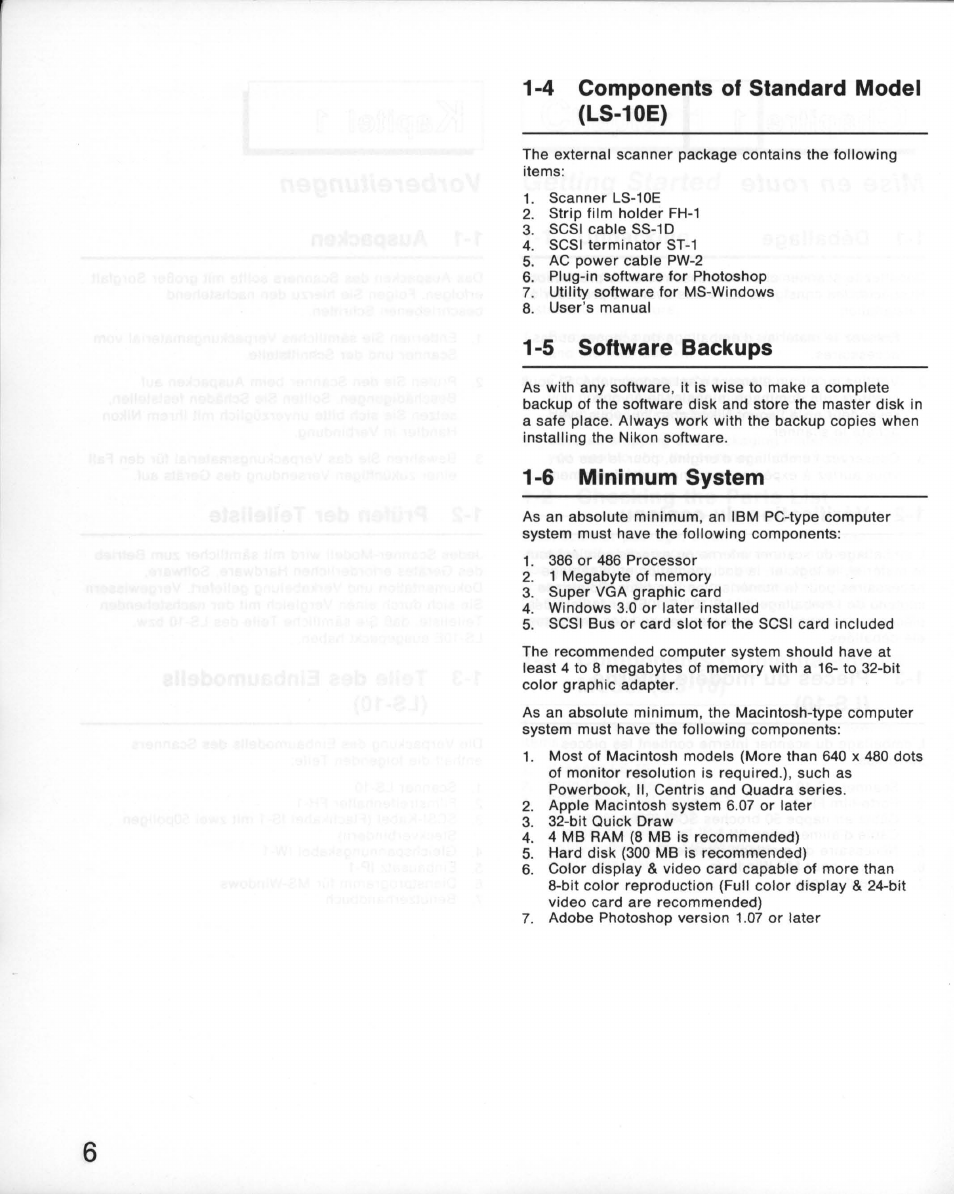 5 software backups, 6 minimum system | Nikon 35MM Film Scanner LS-10E User Manual | Page 6 / 82