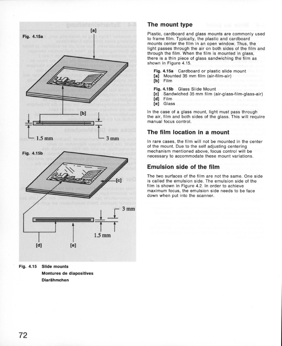 The mount type, The film location in a mount, Emulsion side of the film | Nikon 35MM Film Scanner LS-10E User Manual | Page 72 / 82