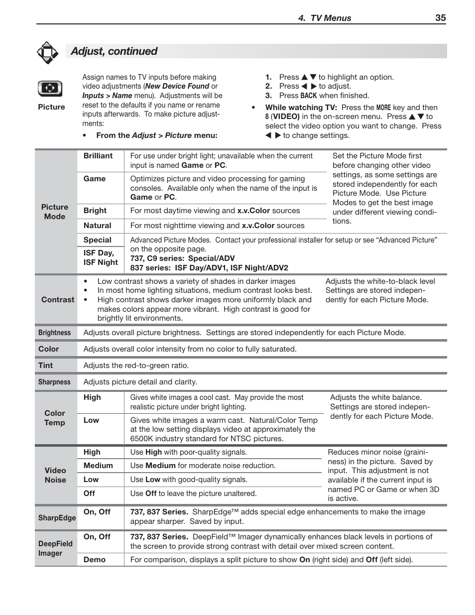 Adjust, continued | Nikon DLP 837 Series User Manual | Page 35 / 86
