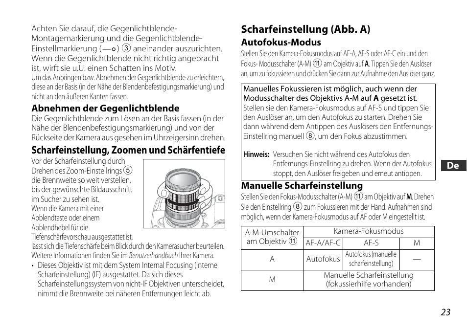 Scharfeinstellung, zoomen und schärfentiefe, Scharfeinstellung (abb. a), S. 23 | S. 23) | Nikon AF-S DX User Manual | Page 23 / 104