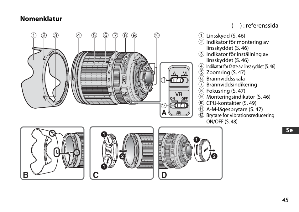 Nomenklatur, Cd b | Nikon AF-S DX User Manual | Page 45 / 104