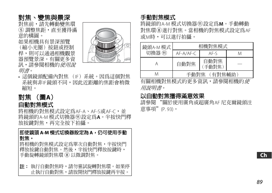 對焦、變焦與景深, 對焦（圖a, 對焦 （圖 a | Nikon AF-S DX User Manual | Page 89 / 104