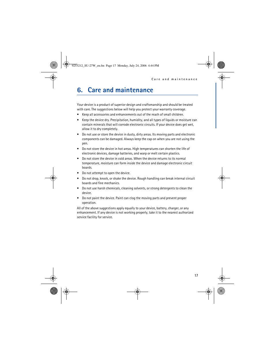 Care and maintenance, English | Nikon Nokia Digital Pen SU-27W User Manual | Page 17 / 18