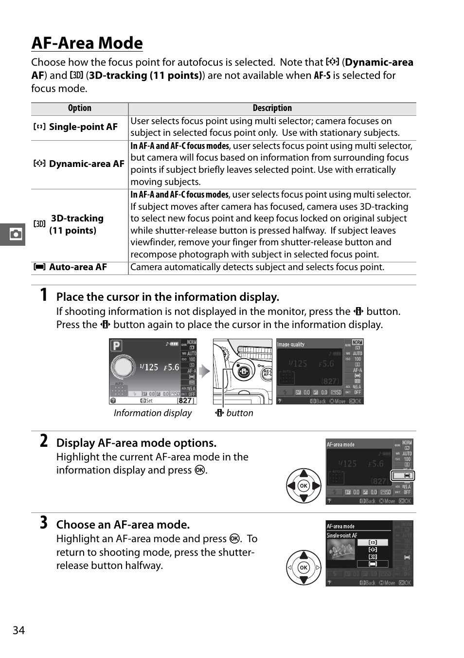 Af-area mode | Nikon D5100 User Manual | Page 42 / 92