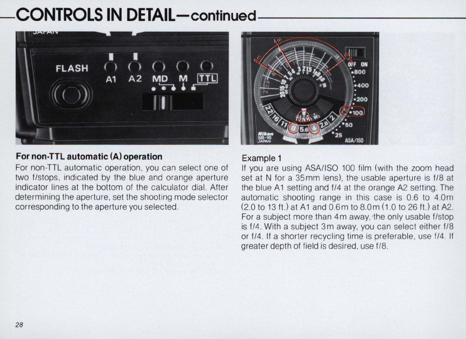 Shooting mode selector, Ttl (through-the-lens automatic operation) | Nikon SPEEDLIGHT SB-16 User Manual | Page 28 / 100