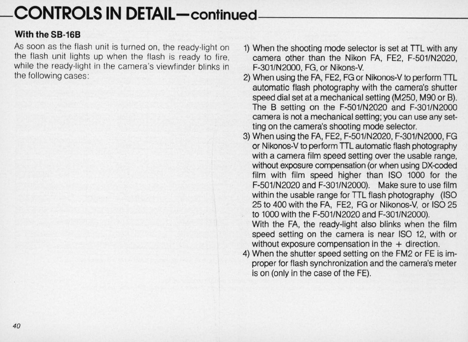 Guide numbers in the manual mode | Nikon SPEEDLIGHT SB-16 User Manual | Page 40 / 100