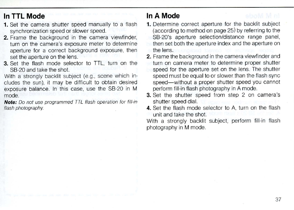 Exposure compensation in a mode | Nikon SB 20 User Manual | Page 39 / 88