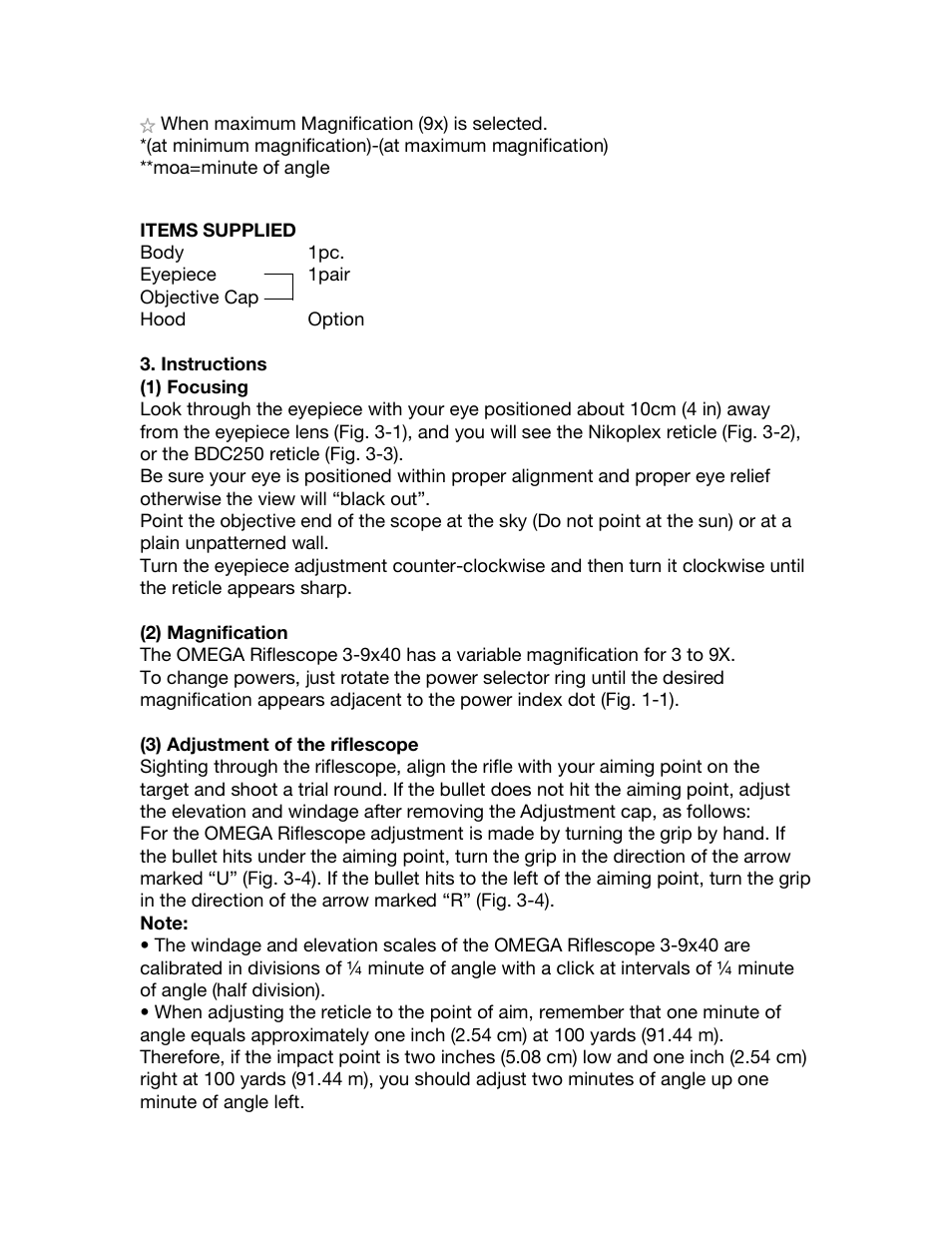 Nikon OMEGA Muzzleloading 3-9x40 User Manual | Page 3 / 4