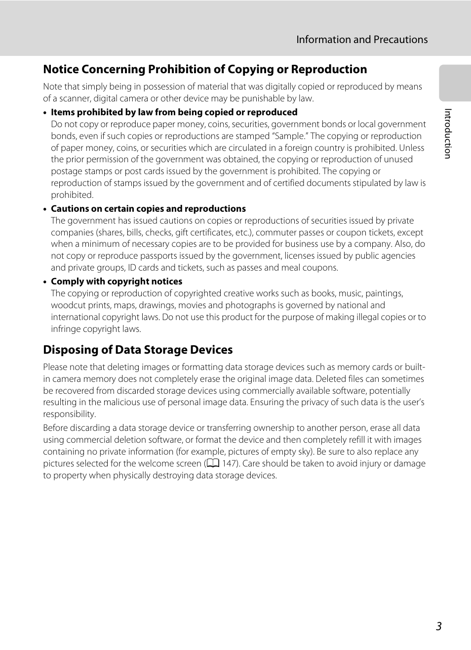 Disposing of data storage devices | Nikon Coolpix S80 User Manual | Page 15 / 204