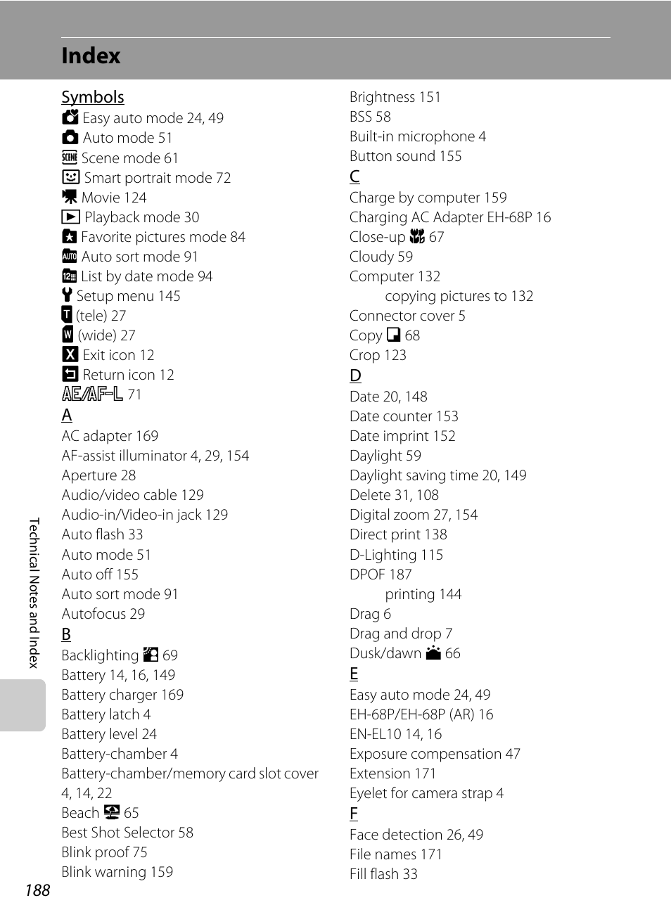 Index | Nikon Coolpix S80 User Manual | Page 200 / 204