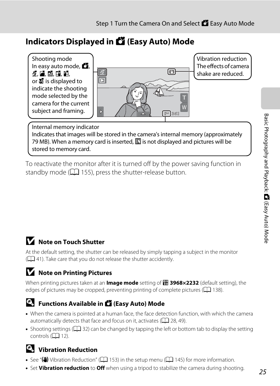 Indicators displayed in easy auto mode, Indicators displayed in g (easy auto) mode | Nikon Coolpix S80 User Manual | Page 37 / 204