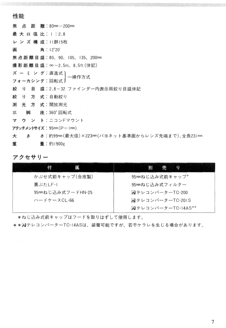 Nikon Zoom-Nikkor ED 80-200mm f/2.8 User Manual | Page 7 / 31