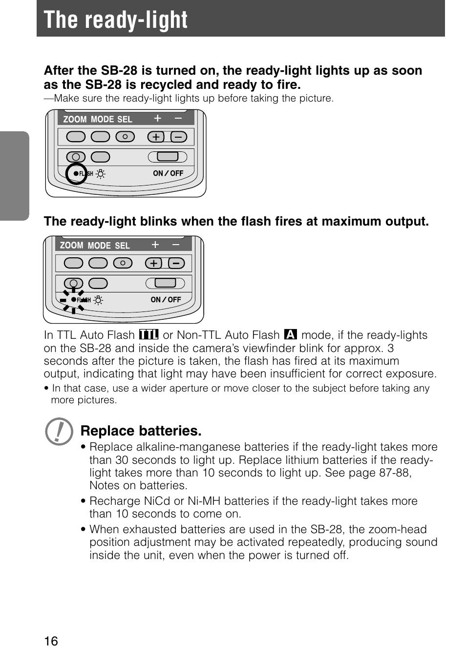 The ready-light | Nikon SB-28 User Manual | Page 16 / 97