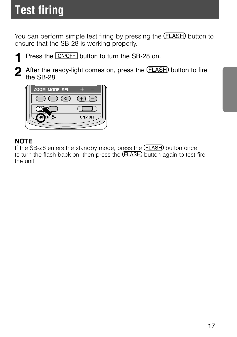 Test firing | Nikon SB-28 User Manual | Page 17 / 97