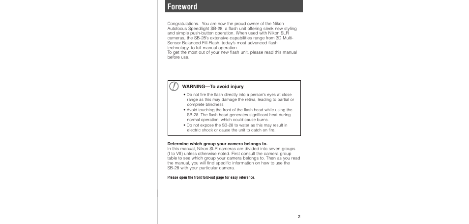 Foreword | Nikon SB-28 User Manual | Page 2 / 97