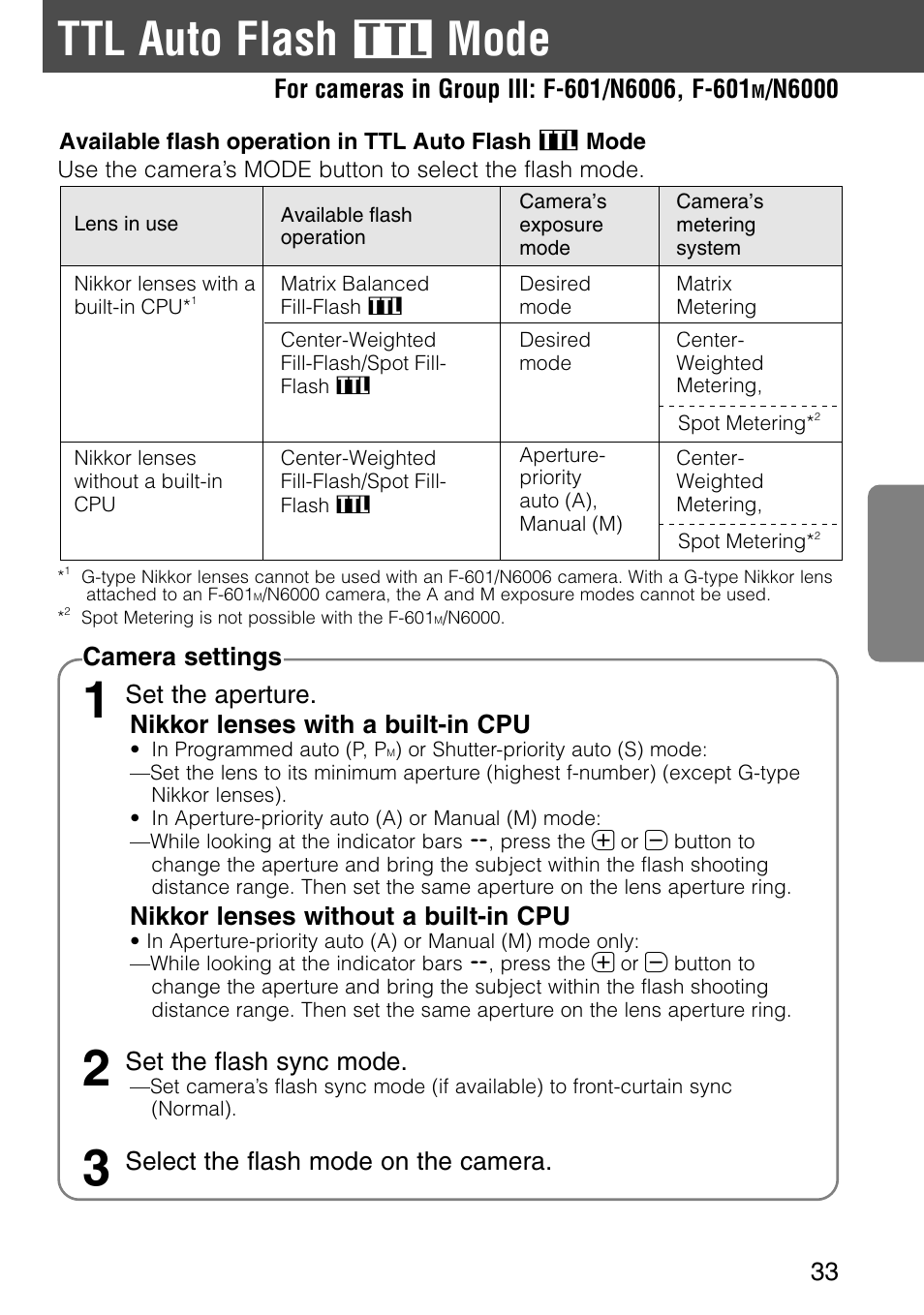 Ttl auto flash, Mode | Nikon SB-28 User Manual | Page 33 / 97