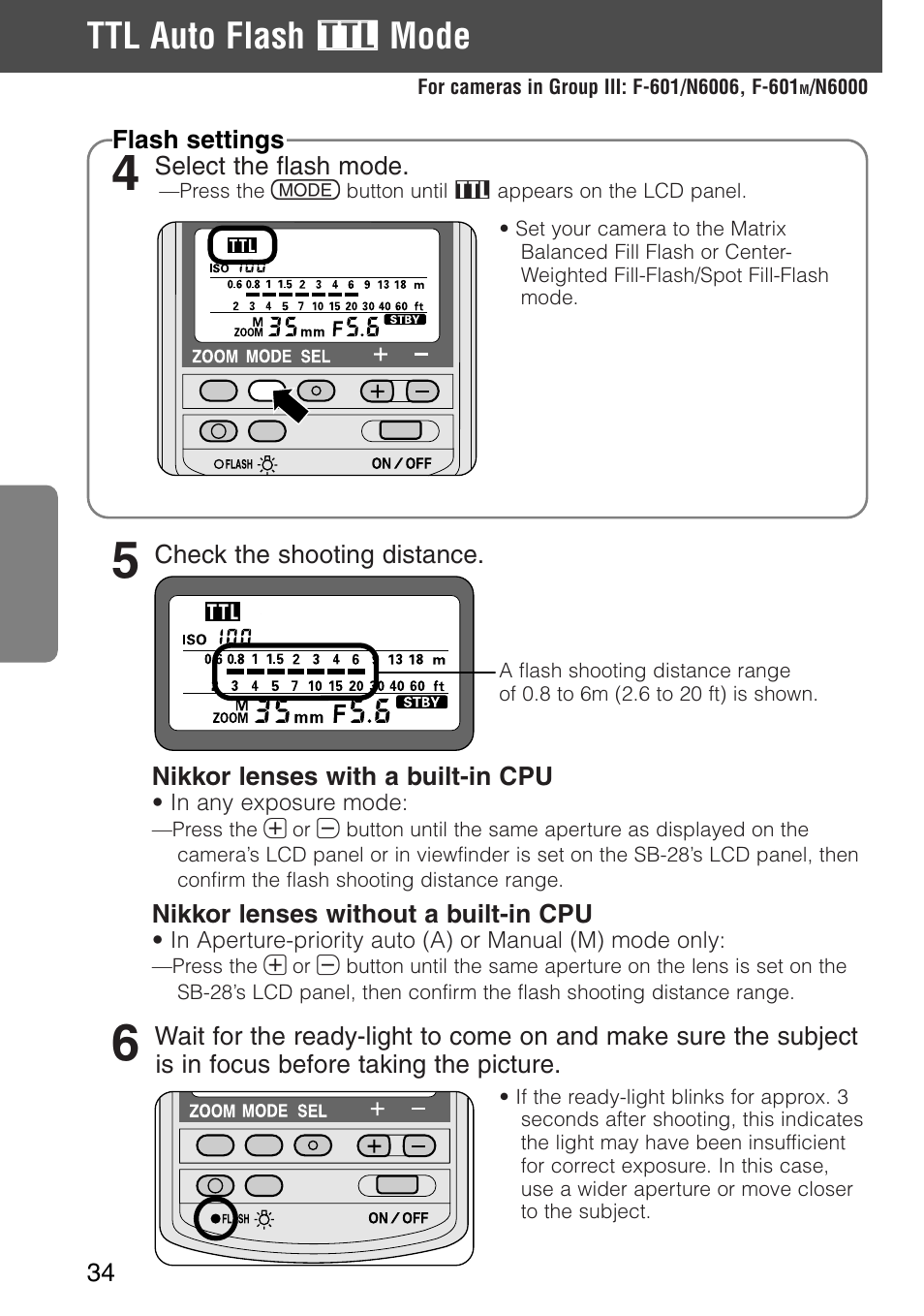 Ttl auto flash, Mode | Nikon SB-28 User Manual | Page 34 / 97