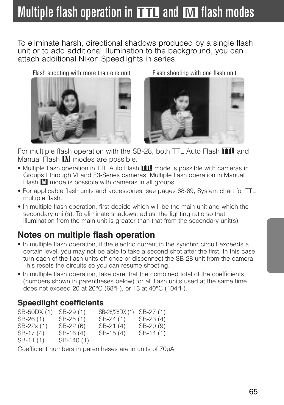 Multiple flash operation in, Flash modes | Nikon SB-28 User Manual | Page 65 / 97